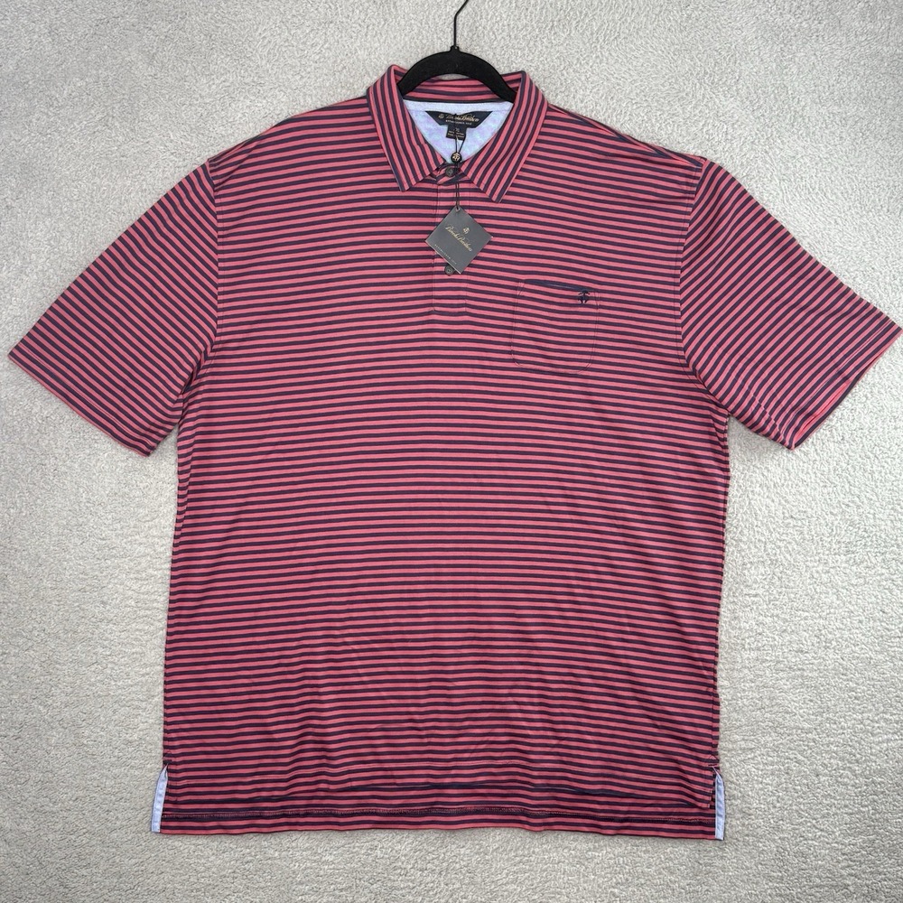 Brooks Brothers Polo Shirt Mens 2XL Striped Performance Pink Blue Cotton NWT